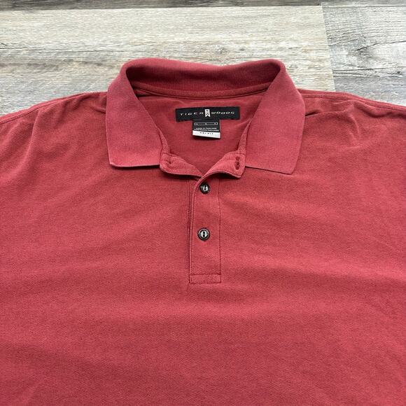 Nike Tiger Woods Polo Shirt Dark Red Mens L Short Sleeve Cotton Golf Dri-Fit - Picture 1 of 8